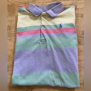 Vintage Polo Ralph Lauren Boy’s Sz M Pastel Stripe Cotton Jersey‎ Polo Shirt